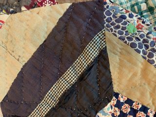 Stunning Antique Hand Made Hand Quilted Crazy Patch Work Quilt 65 X 78” 12
