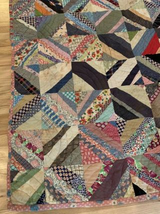 Stunning Antique Hand Made Hand Quilted Crazy Patch Work Quilt 65 X 78” 4