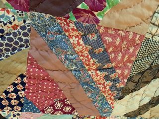 Stunning Antique Hand Made Hand Quilted Crazy Patch Work Quilt 65 X 78” 7