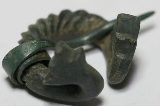 ANCIENT VIKING bronze FIBULA BROOCH DRAGON HEADS 2