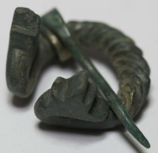 ANCIENT VIKING bronze FIBULA BROOCH DRAGON HEADS 3
