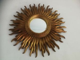 Vintage Mid Century Stylish Modern Gold French Sunburst Starburst Convex Mirror 11