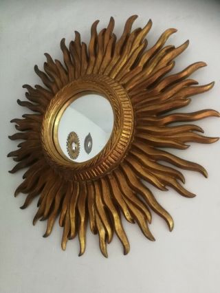 Vintage Mid Century Stylish Modern Gold French Sunburst Starburst Convex Mirror 3