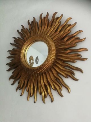 Vintage Mid Century Stylish Modern Gold French Sunburst Starburst Convex Mirror 4