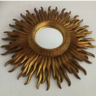 Vintage Mid Century Stylish Modern Gold French Sunburst Starburst Convex Mirror 8
