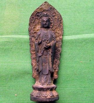 Old Solid Bronze Patinated Buddha Figure : Meditating Blessing Buddha 6.  5 "