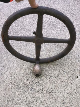 Vintage Cast Iron Hand Crank Wheel Wood Handle Industrial Machine Age Repurpose 10