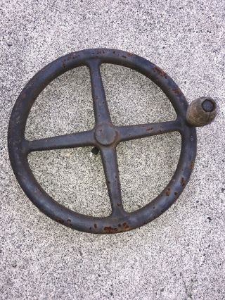 Vintage Cast Iron Hand Crank Wheel Wood Handle Industrial Machine Age Repurpose 11