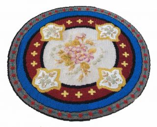 Antique Beaded & Wool Needlepoint Tapestry - France - Early 20th Century 2