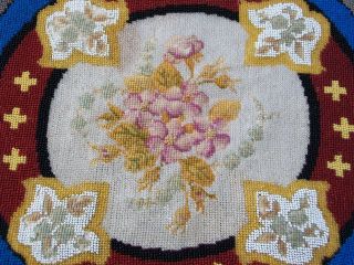 Antique Beaded & Wool Needlepoint Tapestry - France - Early 20th Century 3