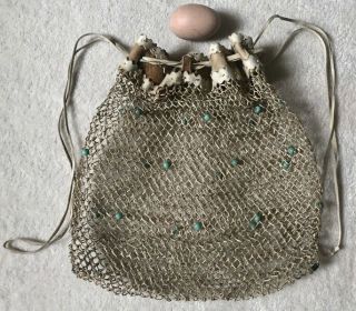 Vintage Northern Babiche Game Bag W Beads,  C.  1890 - 1900s - Eskimo?