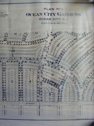 RARE 1908 Surveyor Map of Ocean City Gardens Jersey NJ PLAN NO.  1 5