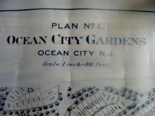 RARE 1908 Surveyor Map of Ocean City Gardens Jersey NJ PLAN NO.  1 6