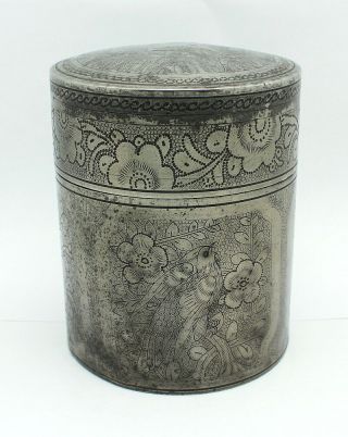 Fine Antique Chinese Pewter Tea Caddy Marked 4