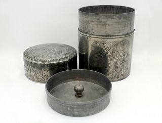 Fine Antique Chinese Pewter Tea Caddy Marked 5