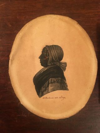 Antique American 19th Century Ink Silhouette Portrait Miniature Of A Woman Aafa