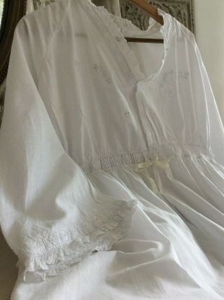 Antique French Chemise Night Shirt/smock Cotton Broderie Anglais & Delicate Lace