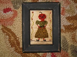 Primitive Tiny Sampler Mrs.  Pumpkin Early Look Simple Folk Art Halloween