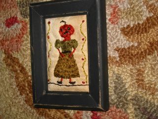 Primitive tiny Sampler MRS.  PUMPKIN Early Look Simple Folk Art HaLLoWeeN 2