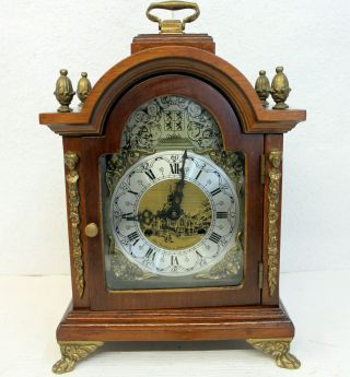 Old Table Clock Dutch Vintage Clock Walnut Chimes Clock