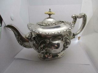 Antique Edwardian 1905 Sterling Silver Tea Pot 440g Or 287 Dwt 24x11cm 9.  5x4.  2 "