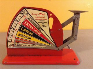 Vintage " Jiffy - Way " Red Metal Country Store Kitchen Egg Scale