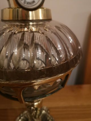 Vintage Victorian Hinks Brass drop in oil lamp cut glass font acid etched shade 4