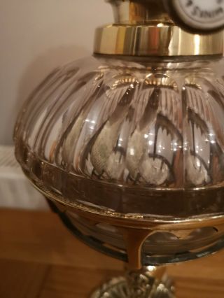 Vintage Victorian Hinks Brass drop in oil lamp cut glass font acid etched shade 5