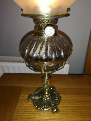 Vintage Victorian Hinks Brass drop in oil lamp cut glass font acid etched shade 8