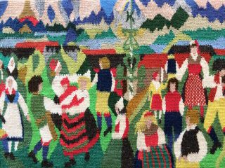 Old Swedish Flamsk Tapestry - Midsummer Dance - Rare Flemish Weaving