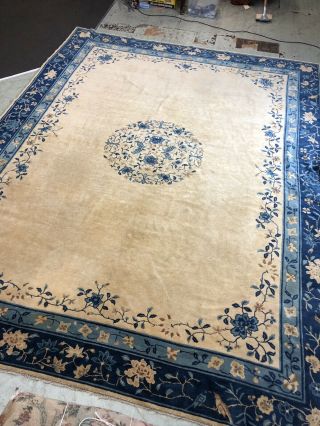 Auth: 19th C Antique Peking Chinese Rug Elegant Ivory Velvety Beauty 9x11.  6 NR 3