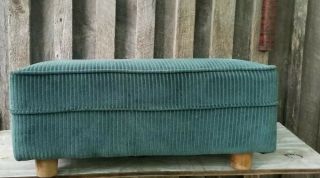 Vintage Mid Century Modern Foot Stool Ottoman Corduroy Green Teal ?