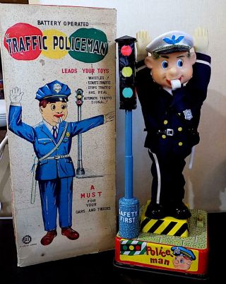 Vintage Rare Tin Battery Operated Traffic Policeman Toy,  A - I Co Japan.  50 