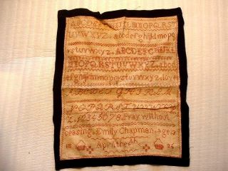 Antique 19thc Needlepoint Sampler By Emily Chapman Dated 1825
