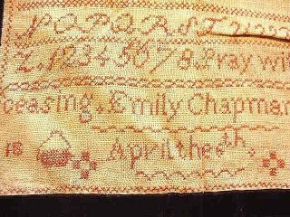 Antique 19ThC Needlepoint Sampler By Emily Chapman Dated 1825 4