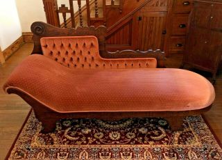 Antique Eastlake Victorian Fainting Couch Chaise Lounge Recamier - Circa 1880 ' s 10