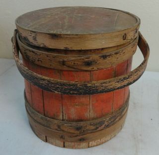 Large Antique Primitive Wooden Furkin In Paint Late 19th Century