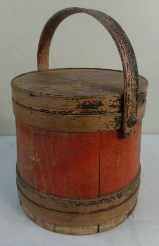 Large Antique Primitive Wooden Furkin in Paint Late 19th Century 4