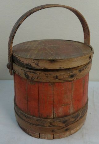 Large Antique Primitive Wooden Furkin in Paint Late 19th Century 5