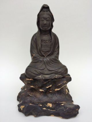 Antique Museum Quality Ming Dynasty Chinese Carved Wood Lacquer Guanyin Buddha