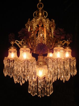 Antique Art Deco Nouveau French Gothic Ornate 8 Light Chandelier 30 "