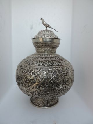 Rare Antique Solid Silver Indo Persian Bowl Vase Box India 50.  85 Oz 1442 Grams