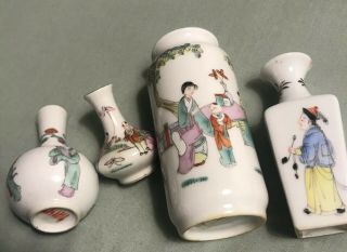 4 Miniature Chinese Antique Porcelain Vase Late 19th Century’s