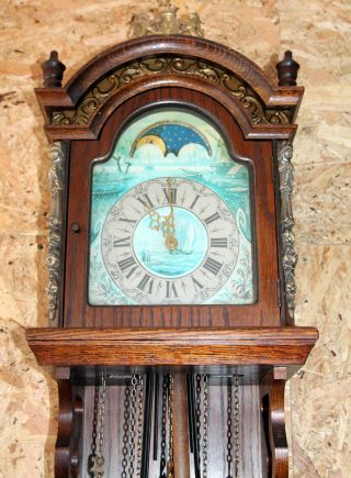 Old Big Dutch Wall Clock Frisian Westminster Zaandam Warmink with Moonphase117cm 3