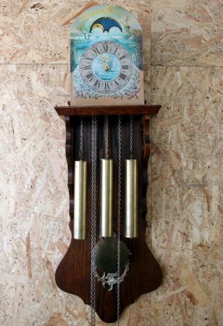 Old Big Dutch Wall Clock Frisian Westminster Zaandam Warmink with Moonphase117cm 9