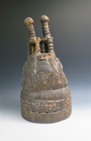 Old African Carved Wood Helmet Mende
