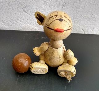 Antique Anri Jointed Wooden Bonzo W Soccer Ball Studdy Figure Italy Rare