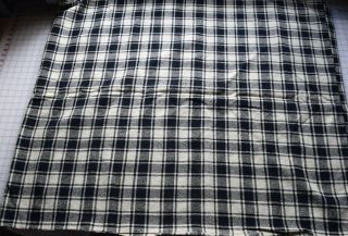 7219 Antique Early 19th Century Hand Woven Wool Blanket,  Black & White Plaid