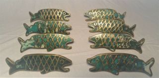 Pepe Mendoza 8 Drawer Pulls Brass With Blue Stone Inlay Mexico Mid - Century