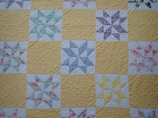 SO Pretty A Summer Cottage VINTAGE 30s Yellow Star QUILT Well Quilted 82x64 